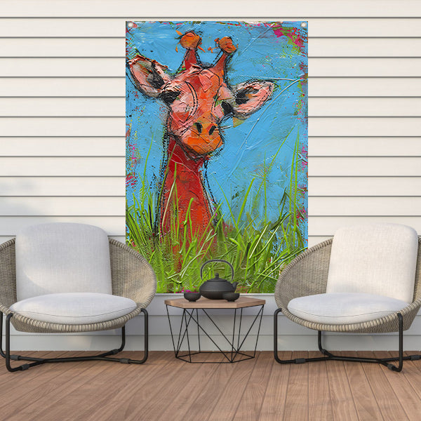 Kleurrijk abstract schilderij van een giraffe tuinposter