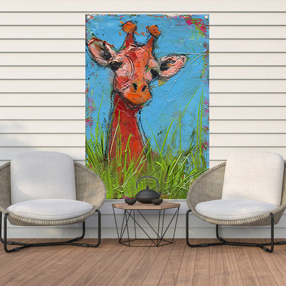Kleurrijk abstract schilderij van een giraffe tuinposter
