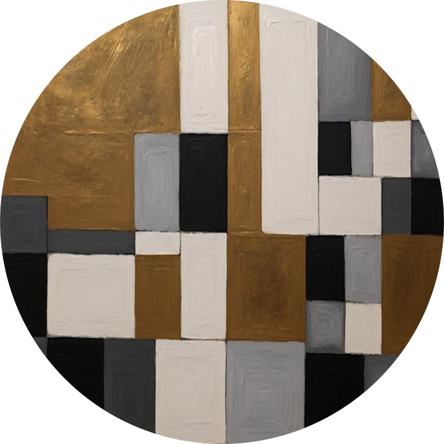 Goud en Grijs Abstracte Compositie forex muurcirkel