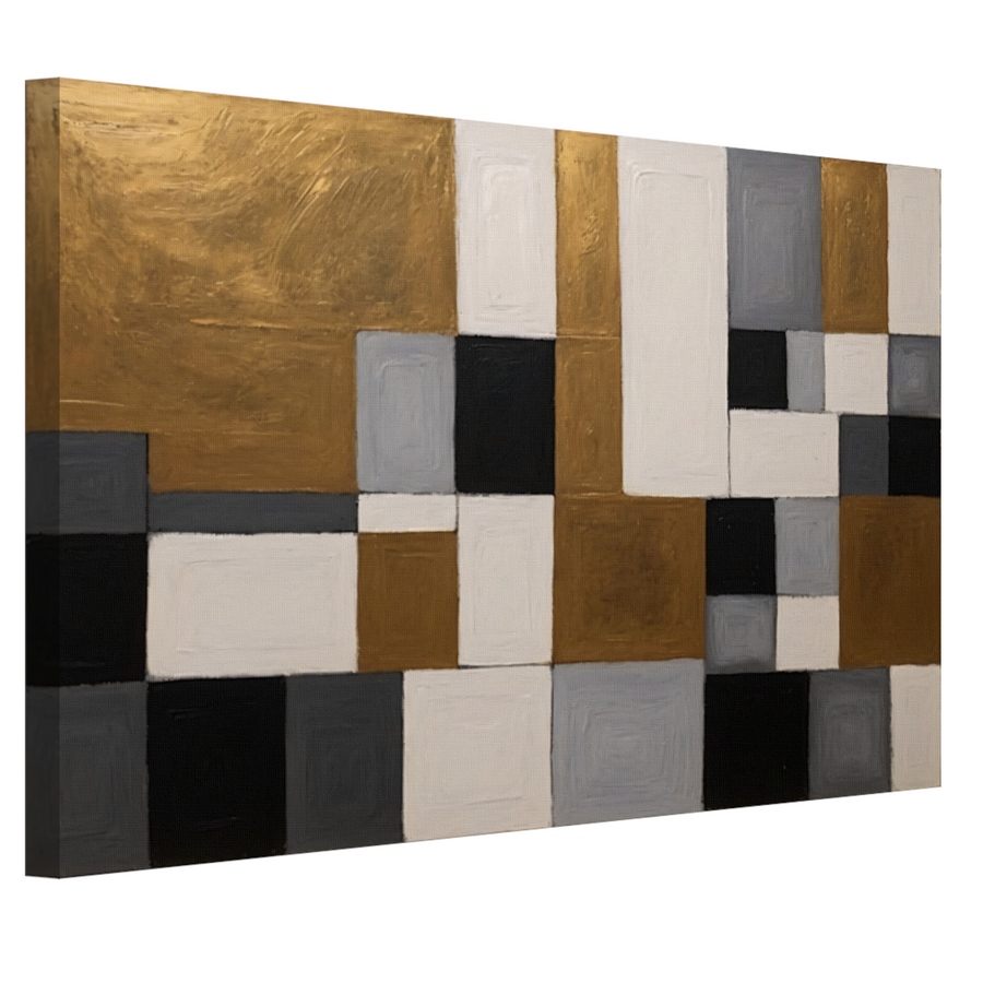 Goud en Grijs Abstracte Compositie canvas