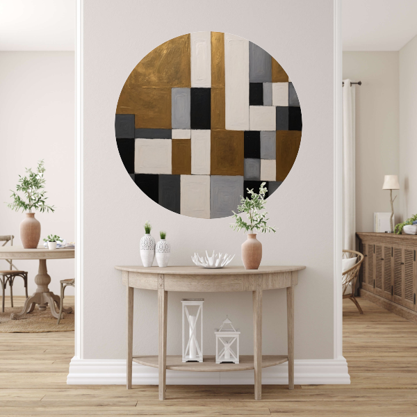 Goud en Grijs Abstracte Compositie aluminium muurcirkel
