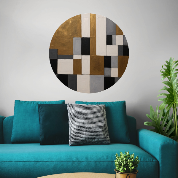 Goud en Grijs Abstracte Compositie aluminium muurcirkel