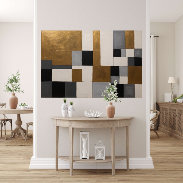 Goud en Grijs Abstracte Compositie poster