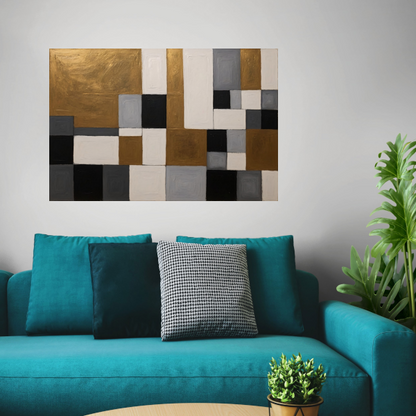 Goud en Grijs Abstracte Compositie poster