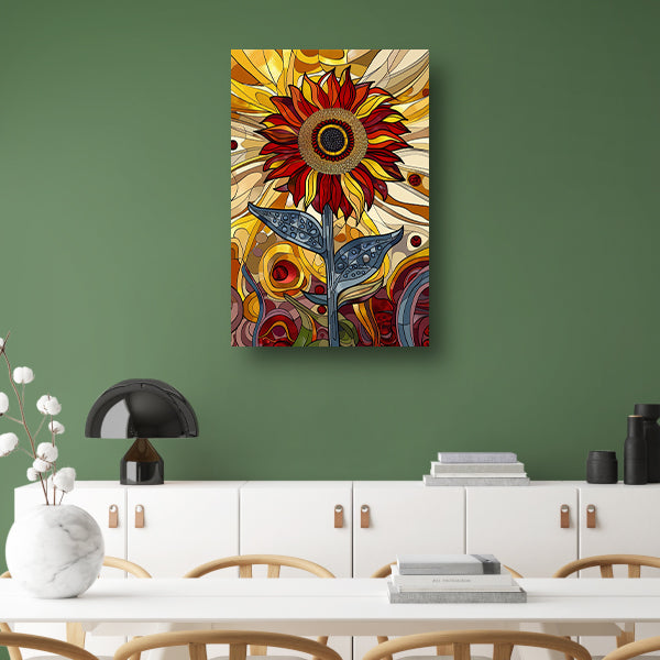 Kleurrijke digitale zonnebloem kunst schilderij poster