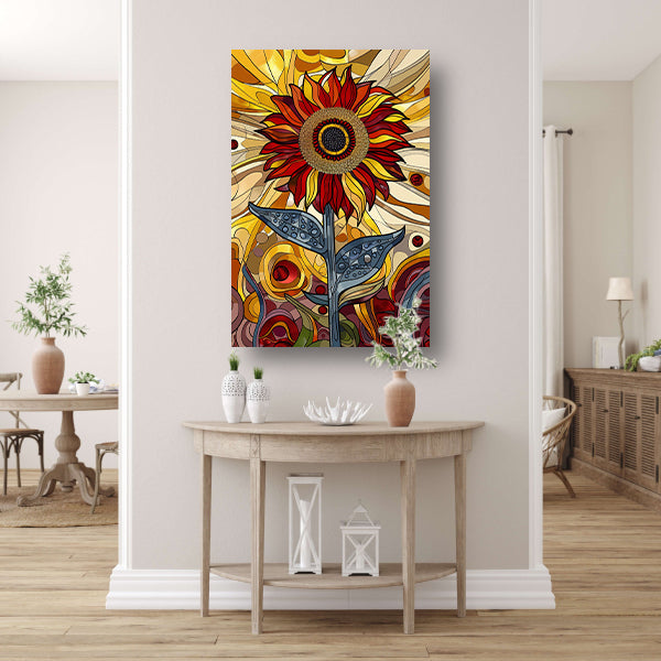Kleurrijke digitale zonnebloem kunst schilderij poster