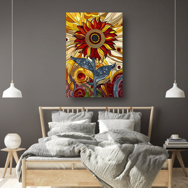 Kleurrijke digitale zonnebloem kunst schilderij poster