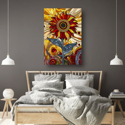 Kleurrijke digitale zonnebloem kunst schilderij poster