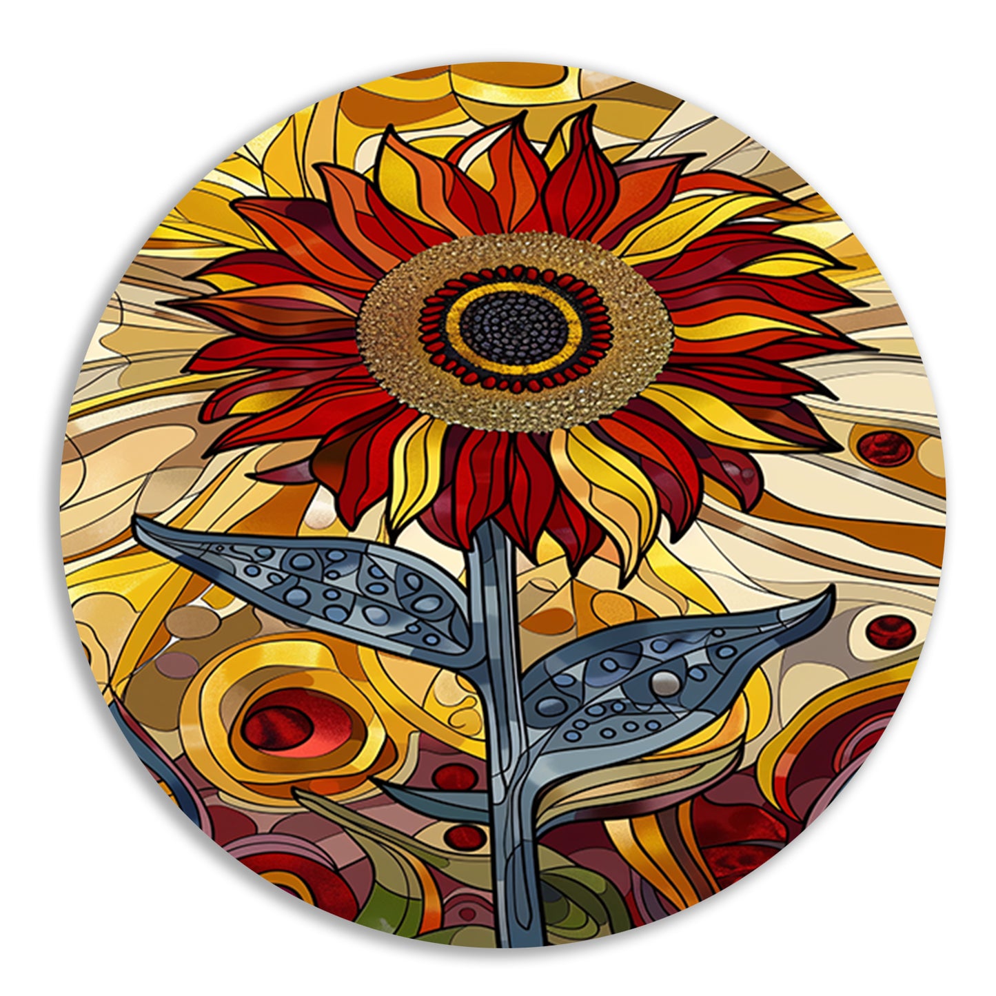 Kleurrijke digitale zonnebloem kunst schilderij aluminium muurcirkel