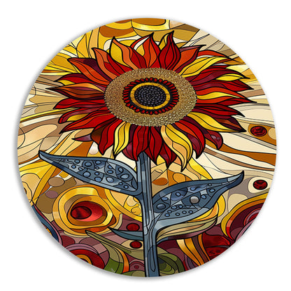Kleurrijke digitale zonnebloem kunst schilderij aluminium muurcirkel