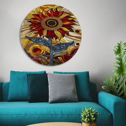 Kleurrijke digitale zonnebloem kunst schilderij aluminium muurcirkel