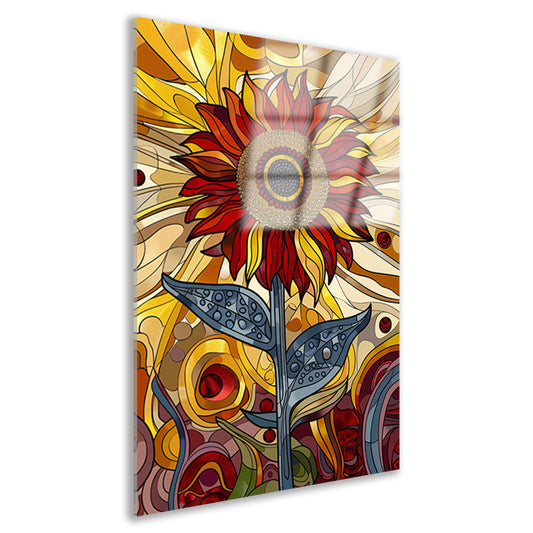 Kleurrijke digitale zonnebloem kunst schilderij acrylglas