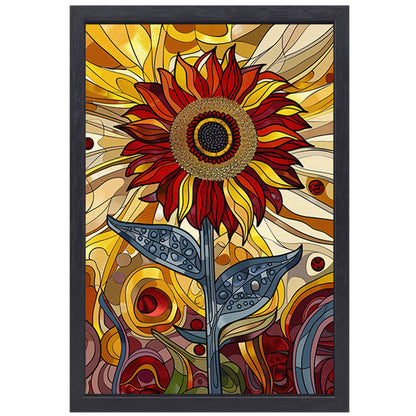 Kleurrijke digitale zonnebloem kunst schilderij canvas met baklijst