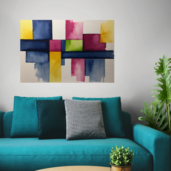 Geometrische Abstractie in Levendige Waterverf poster