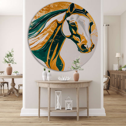 Abstract schilderij van een paard in kleuren forex muurcirkel