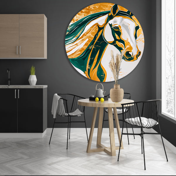 Abstract schilderij van een paard in kleuren forex muurcirkel