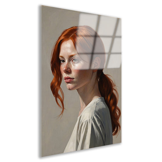 Jonge vrouw met rood haar en sproeten acrylglas