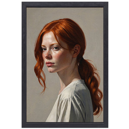 Jonge vrouw met rood haar en sproeten canvas met baklijst