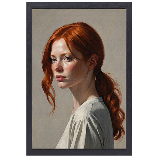 Jonge vrouw met rood haar en sproeten canvas met baklijst