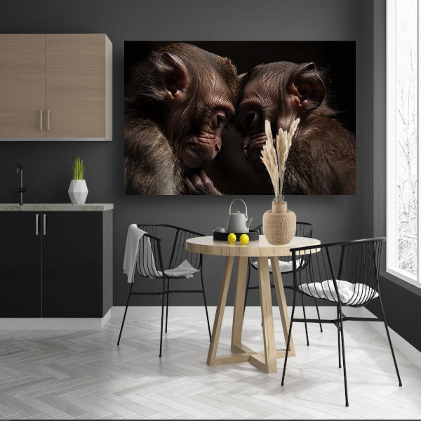 Twee apen in intieme omhelzing canvas met baklijst