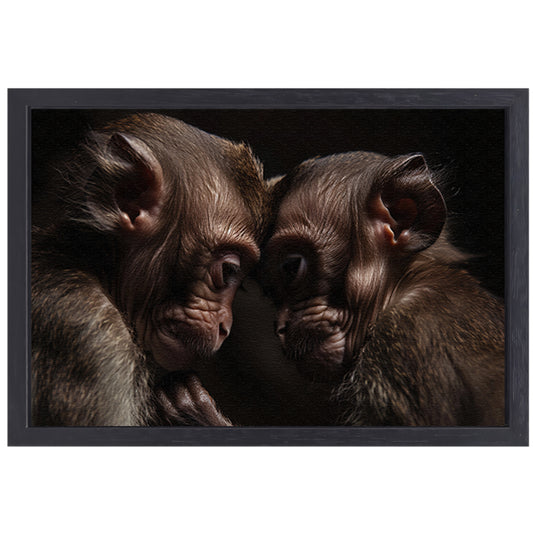 Twee apen in intieme omhelzing canvas met baklijst