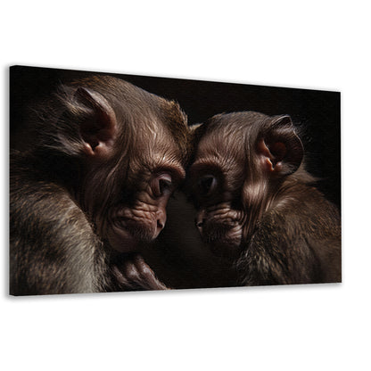 Twee apen in intieme omhelzing canvas