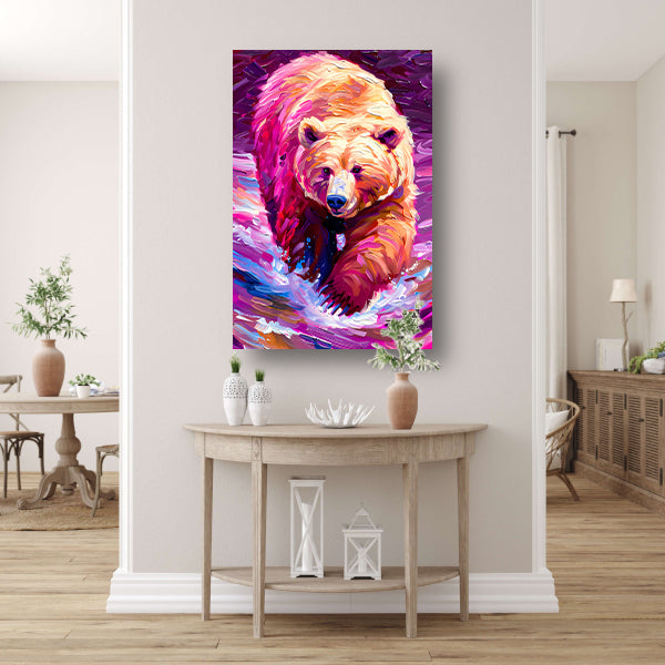 Kleurrijk expressief schilderij van een beer acrylglas