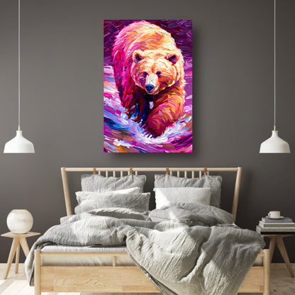 Kleurrijk expressief schilderij van een beer acrylglas