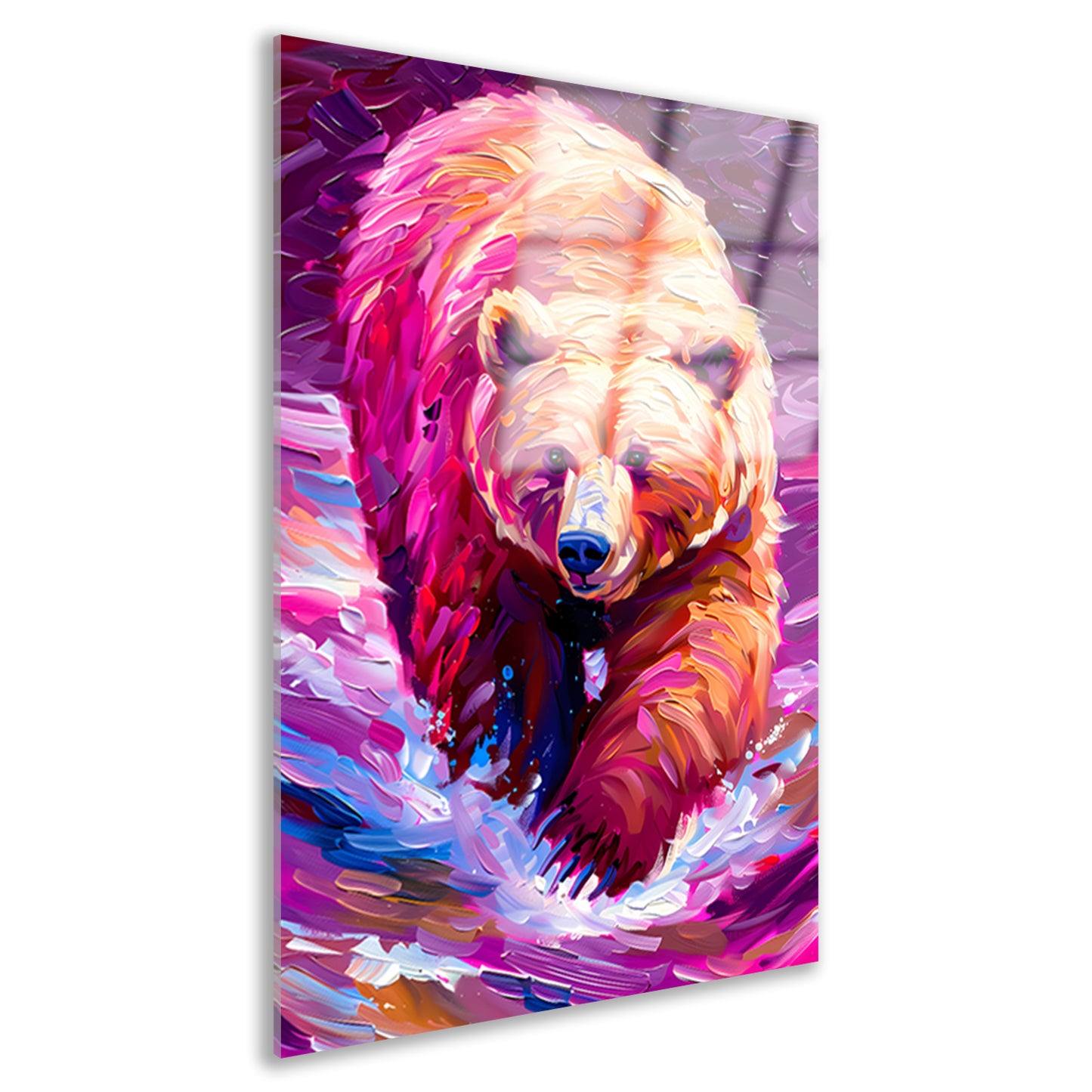Kleurrijk expressief schilderij van een beer acrylglas
