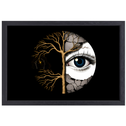 Nachtelijk Oog en Gouden Takken canvas met baklijst