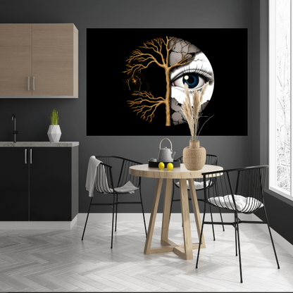 Nachtelijk Oog en Gouden Takken canvas met baklijst