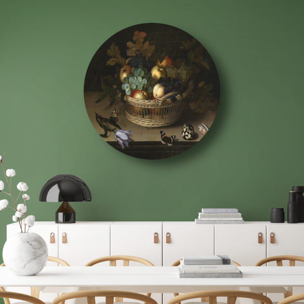Stilleven met fruitmand - Balthasar van der Ast aluminium muurcirkel
