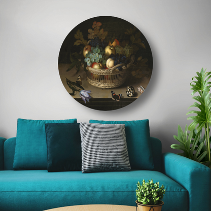 Stilleven met fruitmand - Balthasar van der Ast aluminium muurcirkel