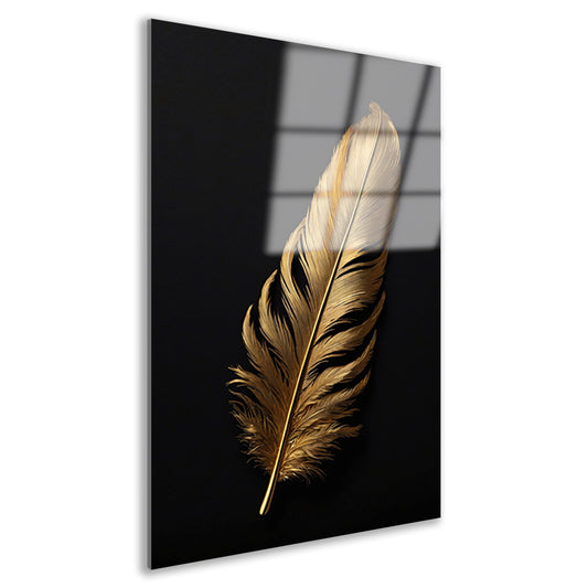 Glimmende Gouden Veer op Zwarte Achtergrond Acrylglas