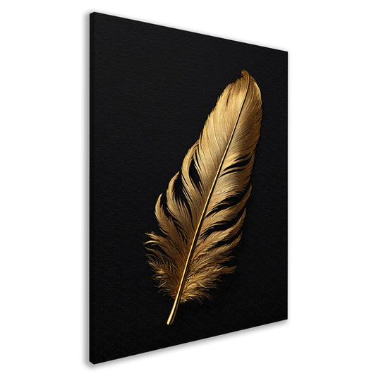 Glimmende Gouden Veer op Zwarte Achtergrond canvas