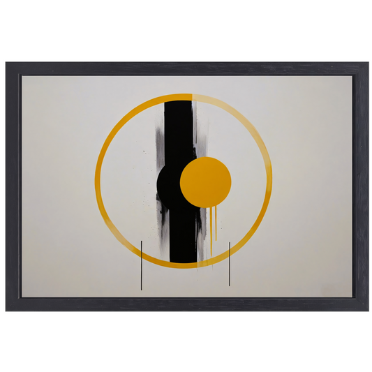 Geel-Zwarte Abstractie met Dynamische Cirkels canvas met baklijst