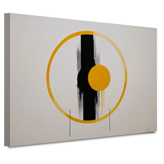 Geel-Zwarte Abstractie met Dynamische Cirkels canvas