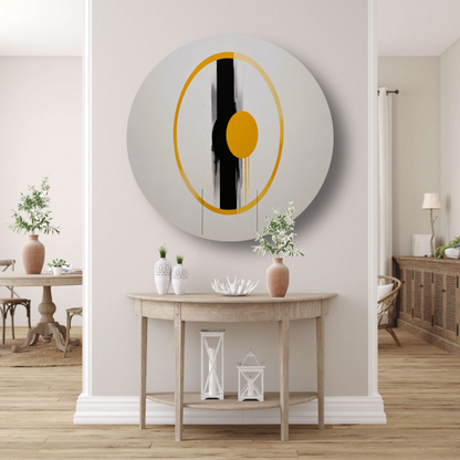 Geel-Zwarte Abstractie met Dynamische Cirkels aluminium muurcirkel