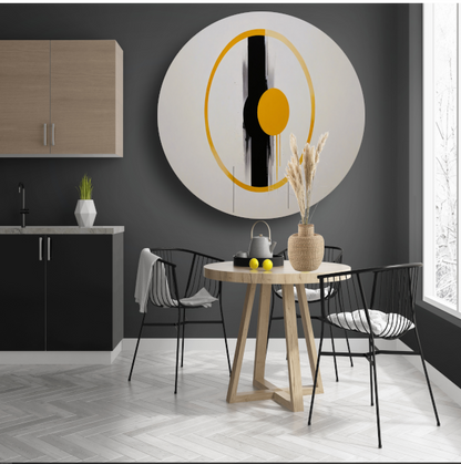 Geel-Zwarte Abstractie met Dynamische Cirkels aluminium muurcirkel