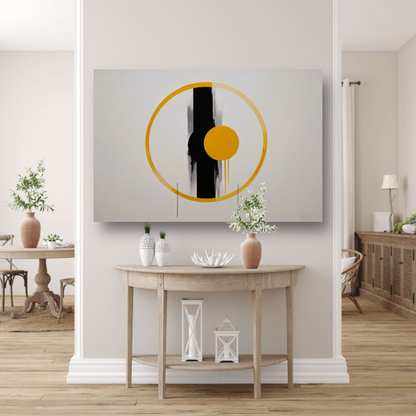 Geel-Zwarte Abstractie met Dynamische Cirkels canvas