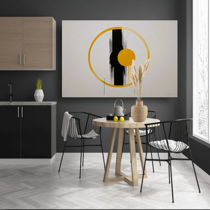 Geel-Zwarte Abstractie met Dynamische Cirkels canvas