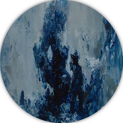 Blauwe lijnen compositie aluminium muurcirkel