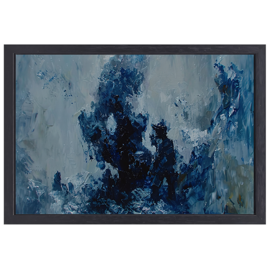 Blauwe lijnen compositie canvas met baklijst