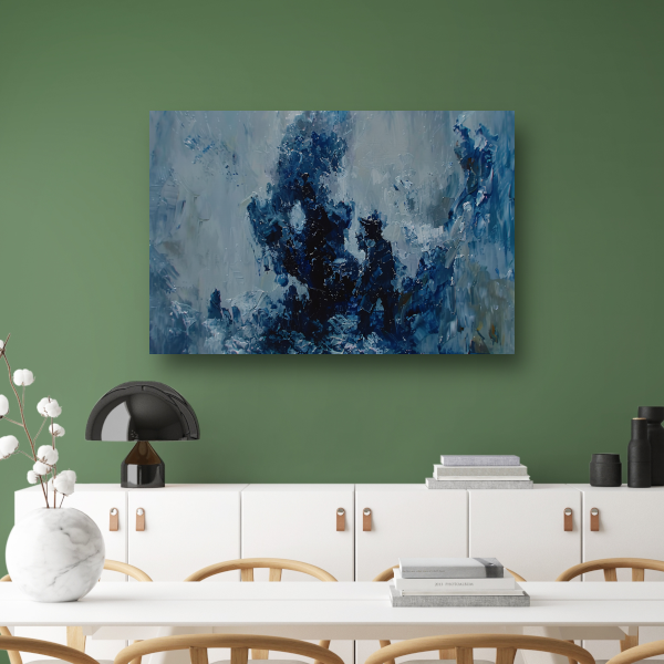 Blauwe lijnen compositie canvas met baklijst