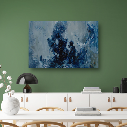 Blauwe lijnen compositie canvas met baklijst