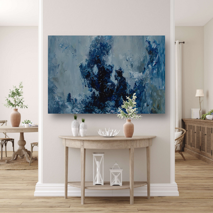 Blauwe lijnen compositie canvas met baklijst