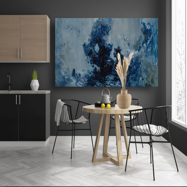Blauwe lijnen compositie canvas met baklijst