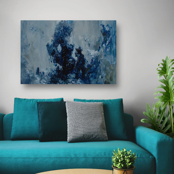 Blauwe lijnen compositie canvas met baklijst