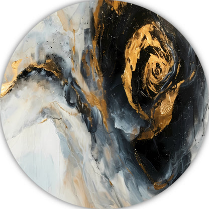 Moderne abstracte expressie in goud en blauwtinten aluminium muurcirkel