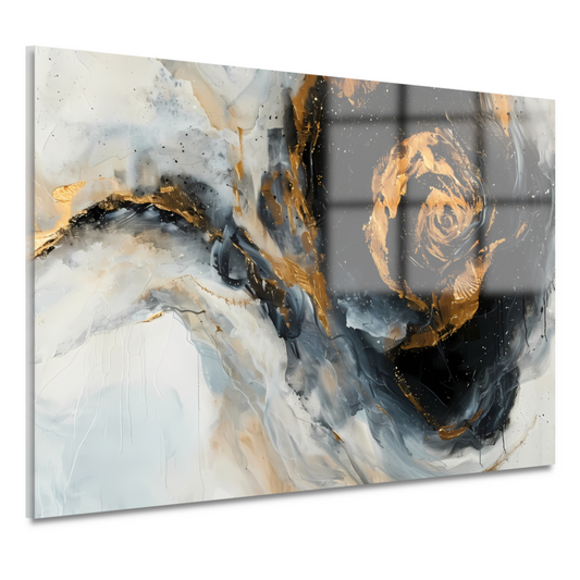 Moderne abstracte expressie in goud en blauwtinten acrylglas